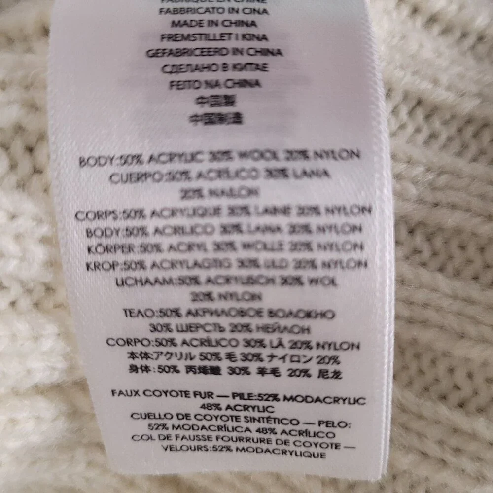 Michael Kors Fur Sweater Jacket Faux fur Cream Brown Button Up Lined Sz M - Picture 7 of 8